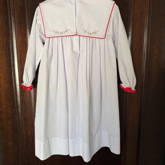 Auraluz Long-sleeve White Dress with embroidered Christmas Trees - 3T - Picture 2 of 4